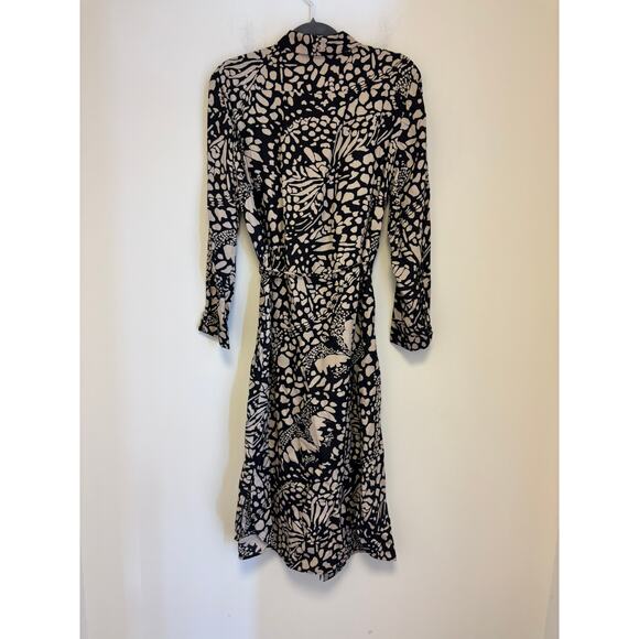 Black Label by Chico's Belted Silk Blend Midi Dress Black Cream Size Large - Picture 4 of 6